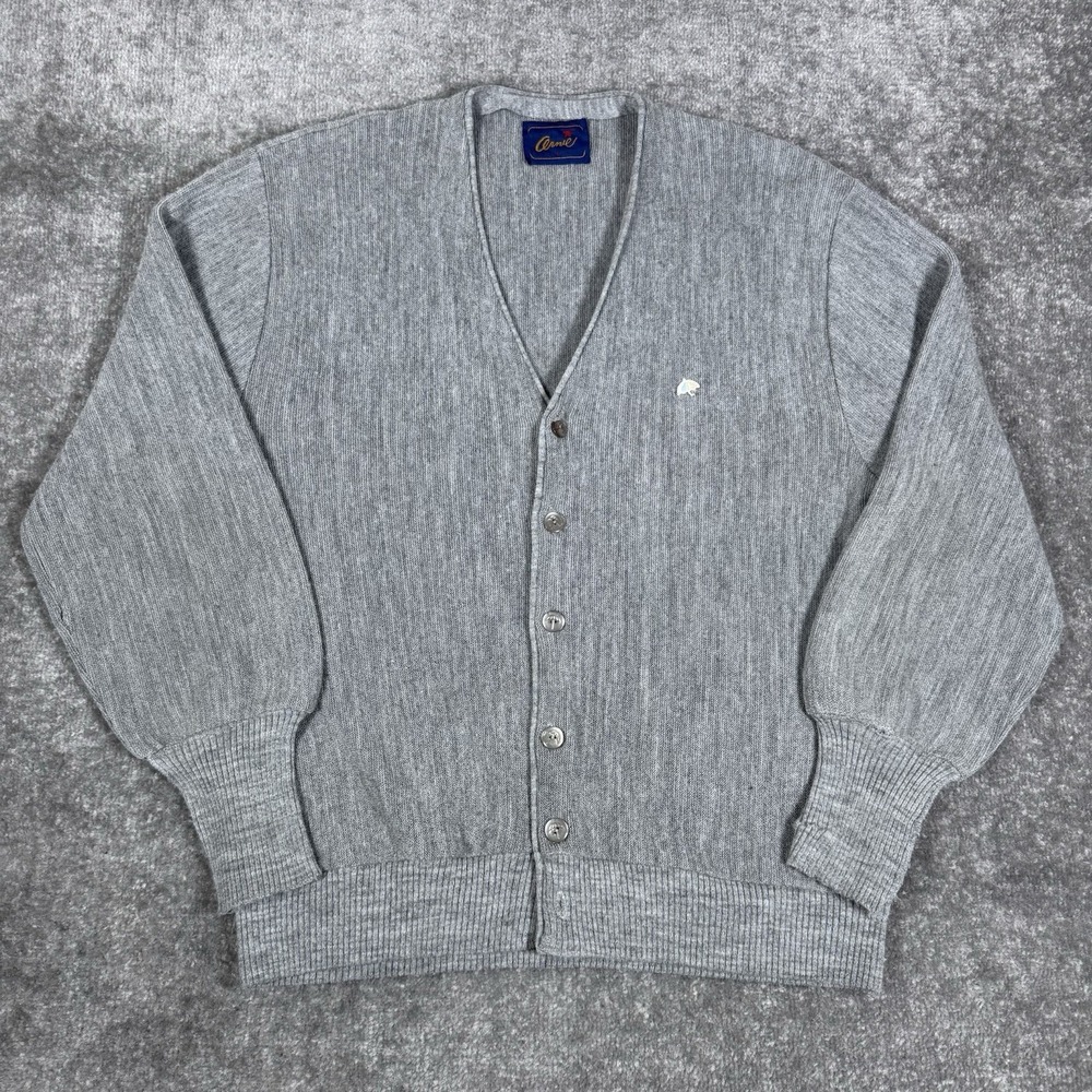 Vintage Arnie Cardigan Sweater Men's Large Gray Long Sleeve‎ Acrylic **Flaws